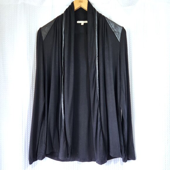 41 Hawthorn Sweater Cardigan Womans Med Relaxed Rayon Blend Faux Leather Black - Picture 1 of 7